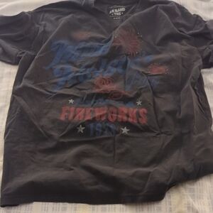 American Eagle Black Band Graphic T-Shirt with Fireworks Design -worn Once
